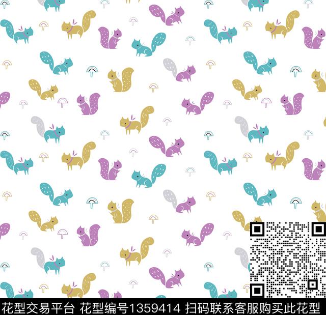跳跃松鼠.jpg - 1359414 - 几何 卡通人物 动物 - 传统印花花型 － 童装花型设计 － 瓦栏