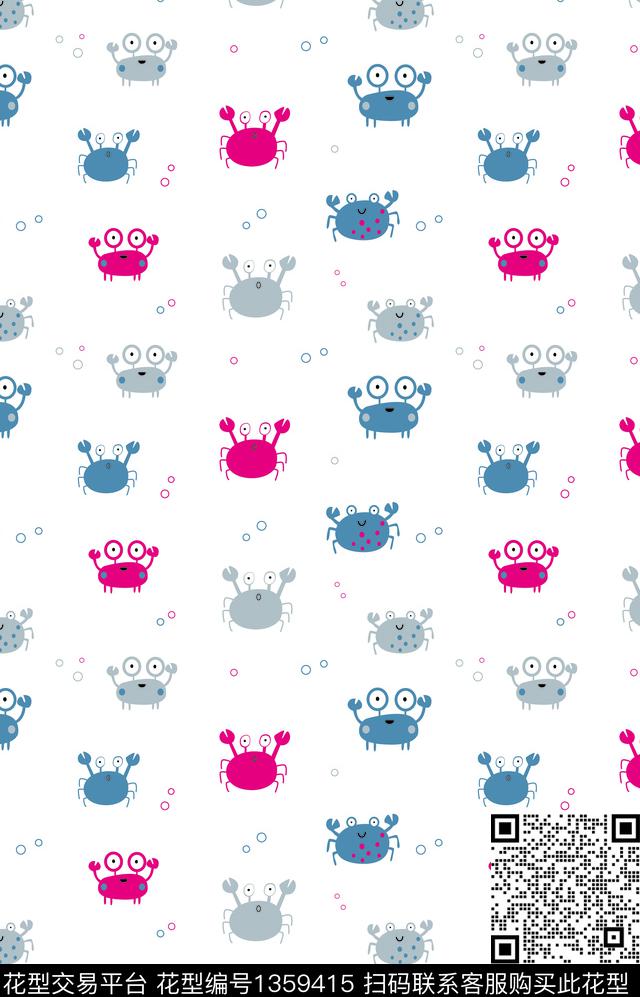 小小螃蟹.jpg - 1359415 - 动物花卉 卡通人物 螃蟹 - 传统印花花型 － 童装花型设计 － 瓦栏