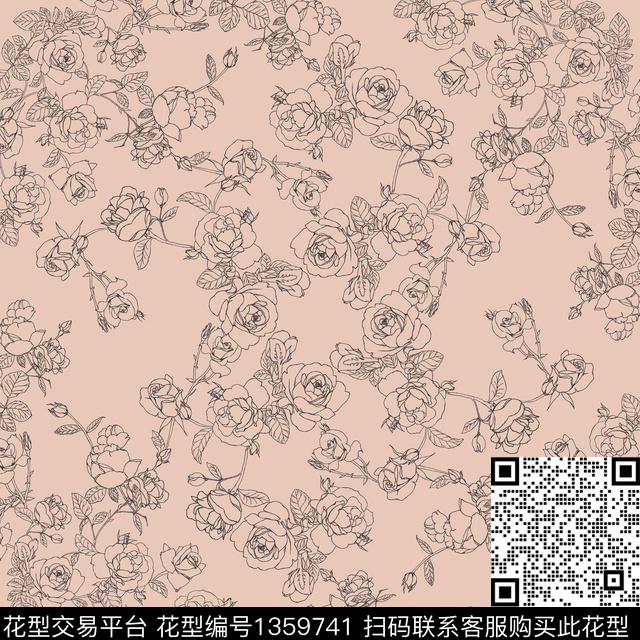 IRIS-S20200907-F005.jpg - 1359741 - 时尚 线条画 花卉 - 传统印花花型 － 方巾花型设计 － 瓦栏