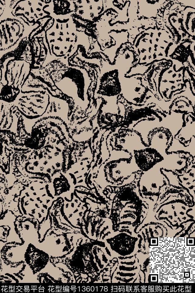线条肌理花卉传统印花花型下载（图片编号: 1360178） - 瓦栏（Walan）