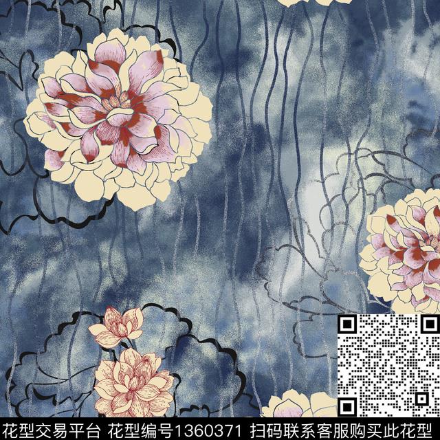 papaya5.jpg - 1360371 - 荷花 泼墨 水墨风 - 数码印花花型 － 墙纸花型设计 － 瓦栏