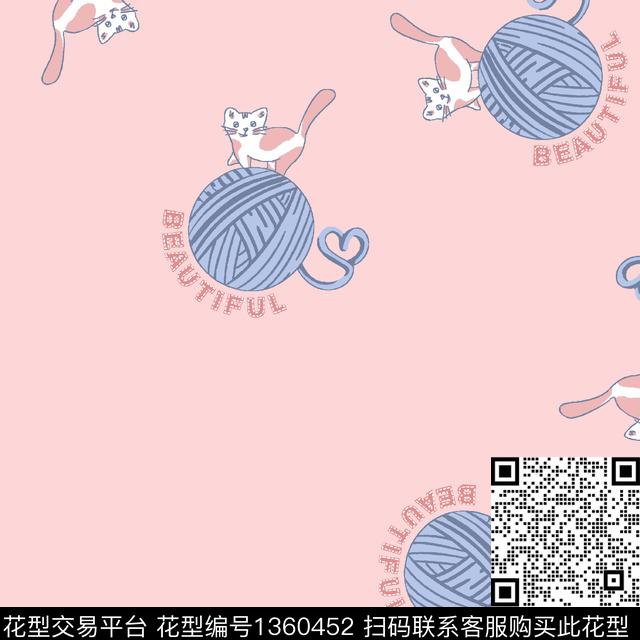 线球猫.jpg - 1360452 - 插画 时尚 字母 - 传统印花花型 － 女装花型设计 － 瓦栏