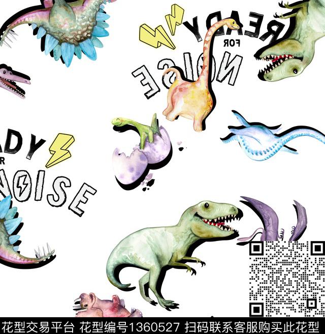 200909恐龙怒吼回路白.jpg - 1360527 - 童装 恐龙 休闲 - 数码印花花型 － 童装花型设计 － 瓦栏