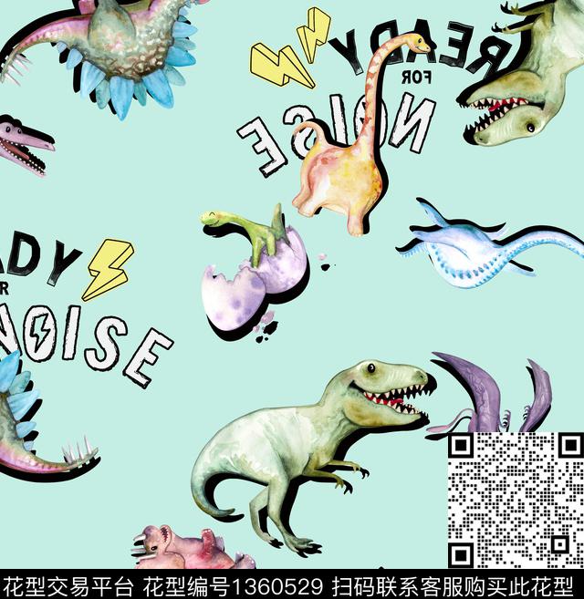 200909恐龙怒吼回路绿.jpg - 1360529 - 童装 恐龙 休闲 - 数码印花花型 － 童装花型设计 － 瓦栏