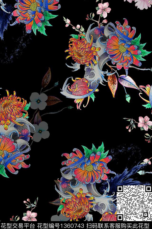 dear-20256.jpg - 1360743 - 花卉 旗袍 香云纱 - 数码印花花型 － 女装花型设计 － 瓦栏