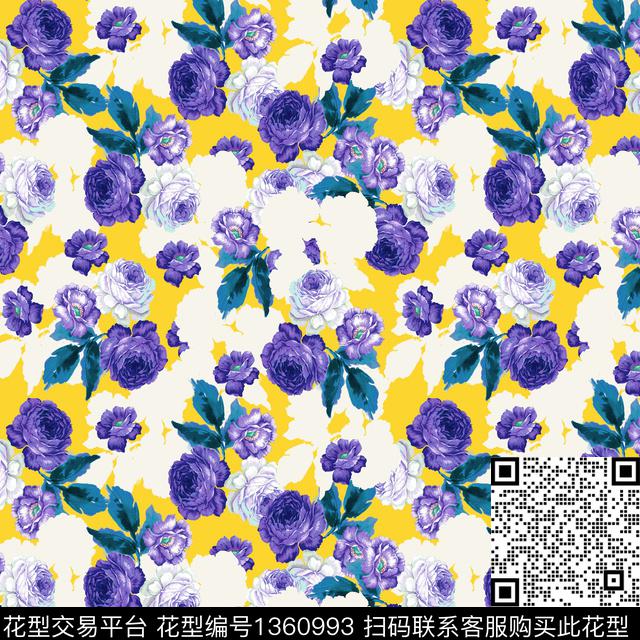 数码花型花卉大牌风数码印花花型下载（图片编号: 1360993） - 瓦栏（Walan）