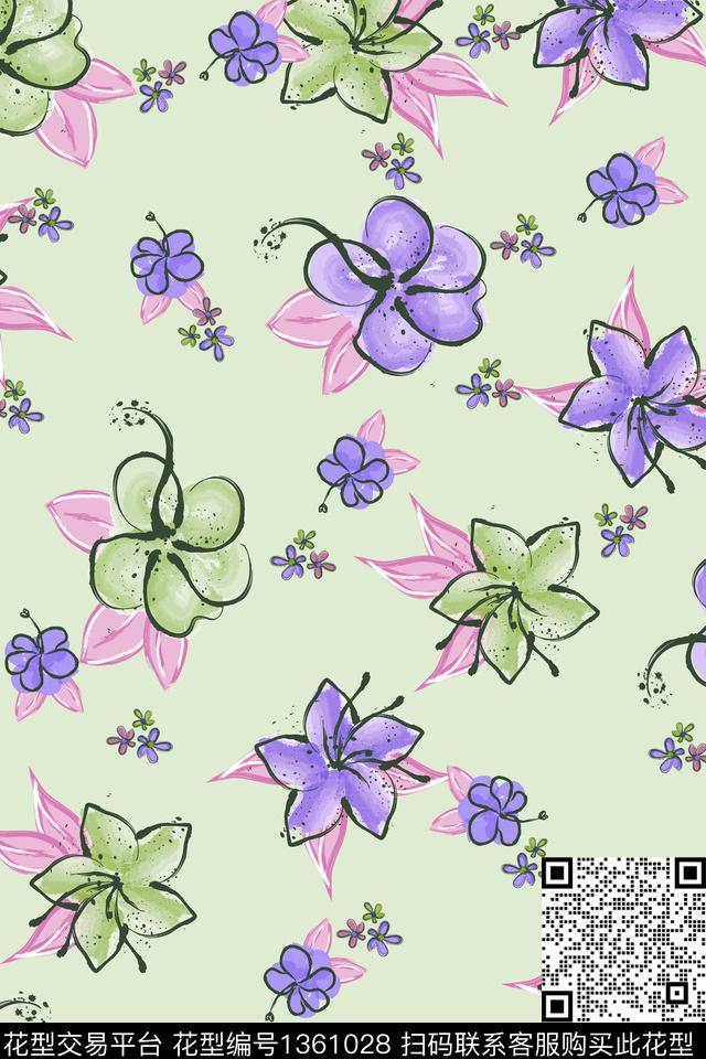 花卉030-3.jpg - 1361028 - 鲜花 花卉 花瓣 - 数码印花花型 － 女装花型设计 － 瓦栏
