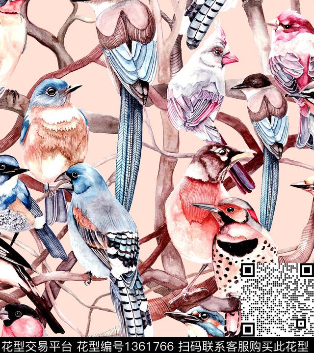 R2002080.jpg - 1361766 - 鸟 bird 炫彩 - 数码印花花型 － 女装花型设计 － 瓦栏
