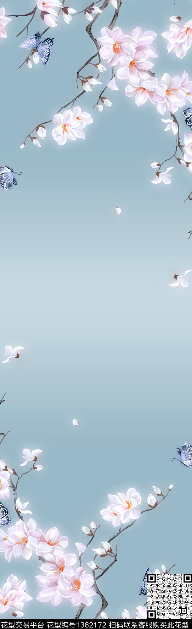 2020-9-71.jpg - 1362172 - 数码花型 手绘花卉 水彩花卉 - 数码印花花型 － 长巾花型设计 － 瓦栏