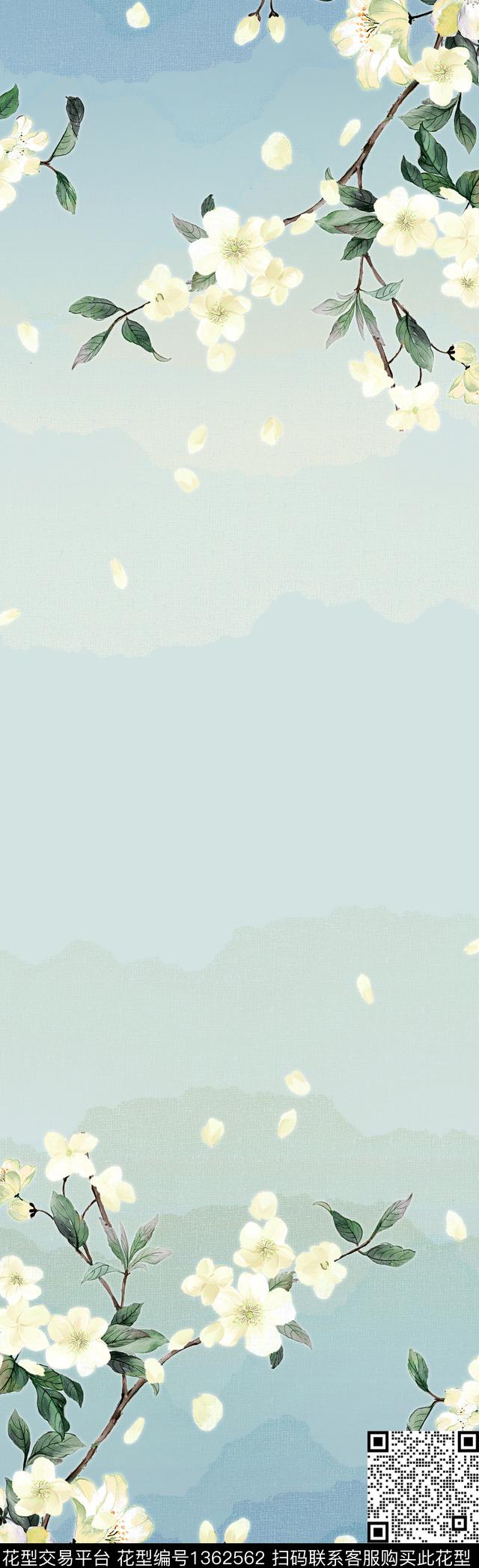2020-9-74.jpg - 1362562 - 数码花型 手绘花卉 水彩花卉 - 数码印花花型 － 长巾花型设计 － 瓦栏