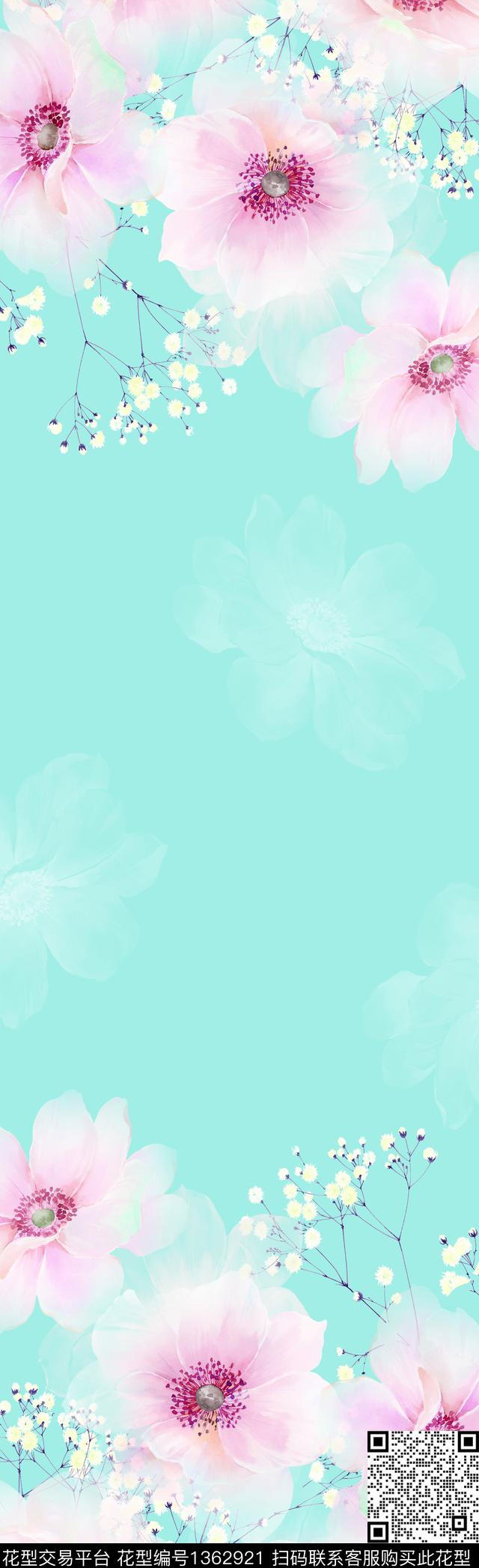 2020-9-77.jpg - 1362921 - 数码花型 手绘花卉 水彩花卉 - 数码印花花型 － 长巾花型设计 － 瓦栏