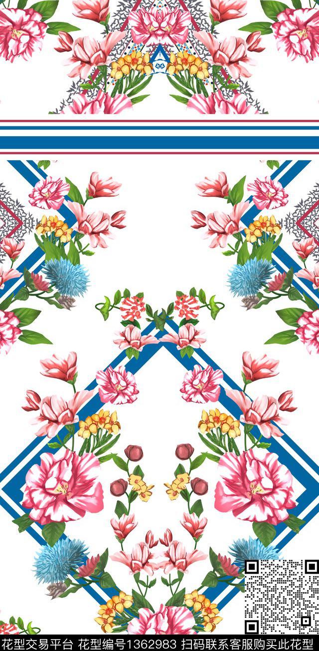 083.jpg - 1362983 - 几何 定位花 花卉 - 传统印花花型 － 女装花型设计 － 瓦栏