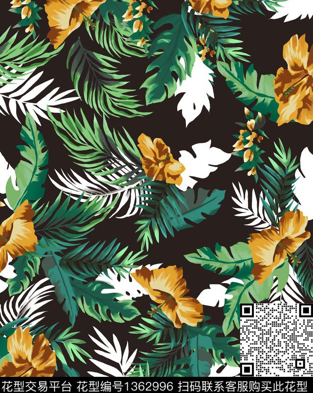 z-101.jpg - 1362996 - 数码花型 绿植树叶 抽象花卉 - 数码印花花型 － 女装花型设计 － 瓦栏