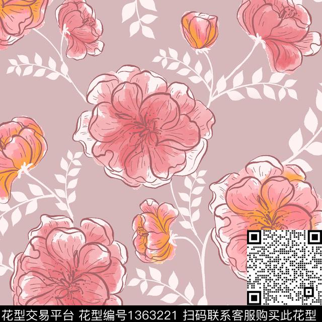111.jpg - 1363221 - 时尚 水彩 花卉 - 传统印花花型 － 女装花型设计 － 瓦栏