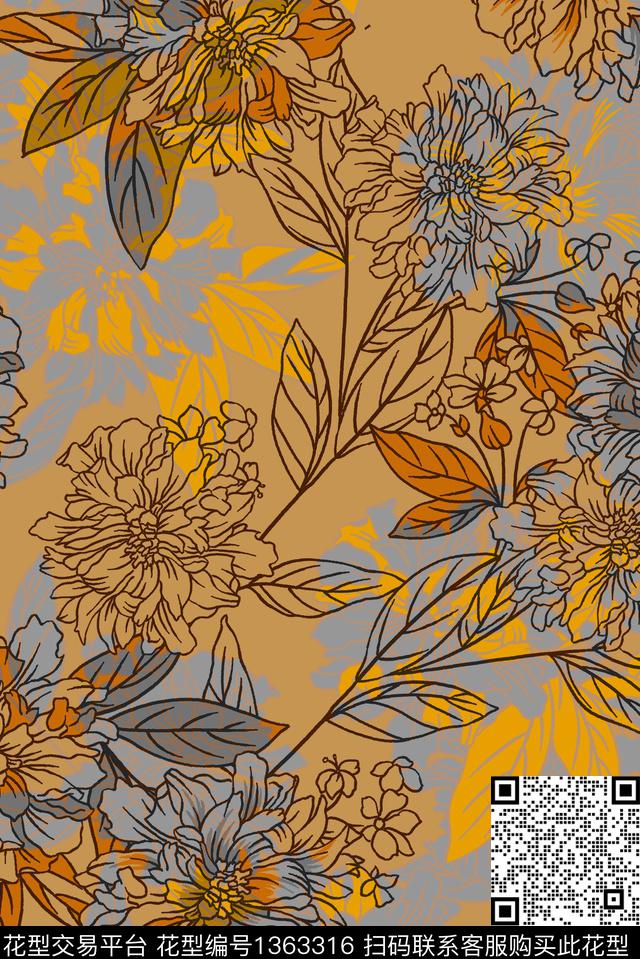 586.jpg - 1363316 - 民族风 复古 花卉 - 传统印花花型 － 女装花型设计 － 瓦栏