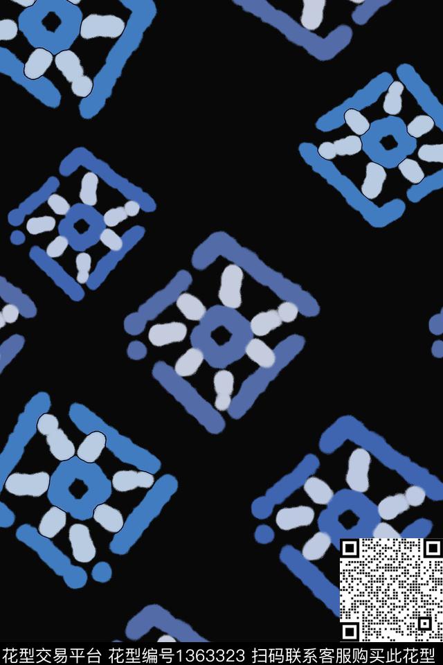 几何男装休闲花卉手绘线条笔触传统印花花型下载（图片编号: 1363323） - 瓦栏（Walan）