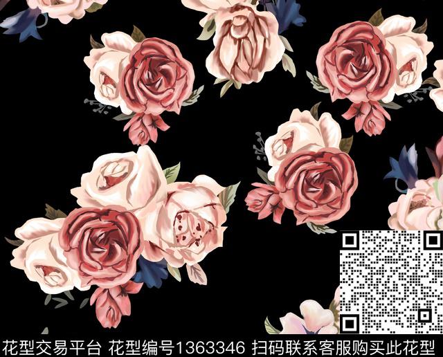z-141.jpg - 1363346 - 数码花型 大牌风 手绘玫瑰 - 数码印花花型 － 女装花型设计 － 瓦栏