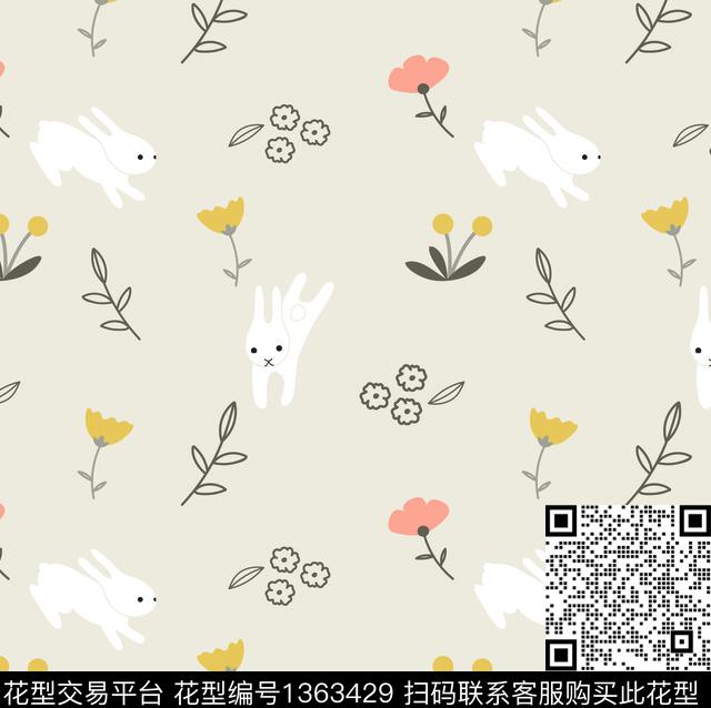 兔子.jpg - 1363429 - 可爱 兔子 童装 - 传统印花花型 － 童装花型设计 － 瓦栏