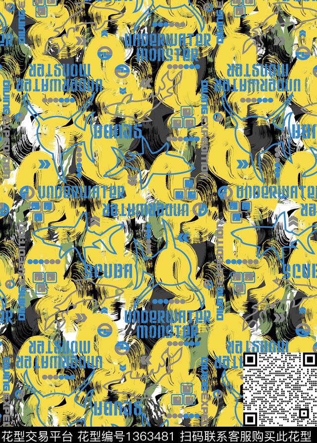101.jpg - 1363481 - 字母 鲨鱼 抽象 - 数码印花花型 － 男装花型设计 － 瓦栏