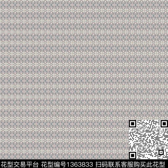 57.jpg - 1363833 - 几何 格子 民族风 - 传统印花花型 － 方巾花型设计 － 瓦栏