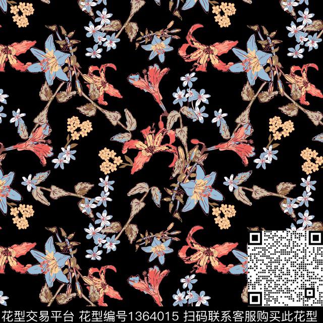 w-32023a.jpg - 1364015 - 百合 雪纺 花瓣 - 传统印花花型 － 女装花型设计 － 瓦栏