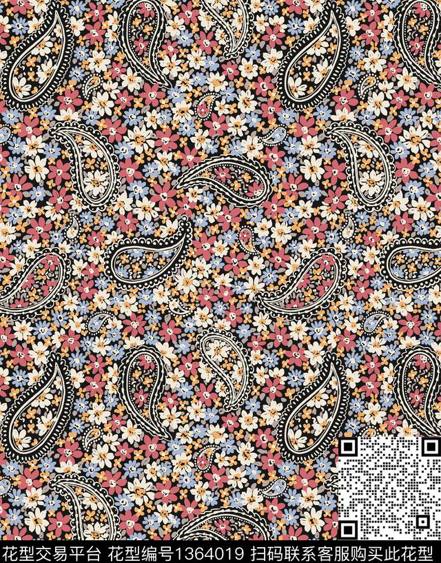 w-32038a.jpg - 1364019 - 民族风 雪纺 春夏花型 - 传统印花花型 － 女装花型设计 － 瓦栏