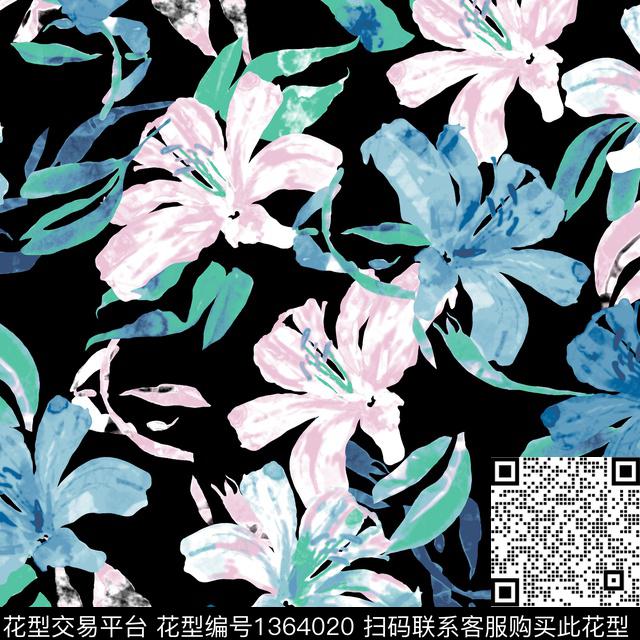 w-32042a.jpg - 1364020 - 绿植树叶 花卉 春夏花型 - 传统印花花型 － 女装花型设计 － 瓦栏
