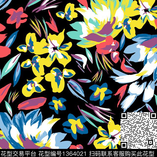 w-32043a.jpg - 1364021 - 花卉 百合 花瓣 - 传统印花花型 － 女装花型设计 － 瓦栏