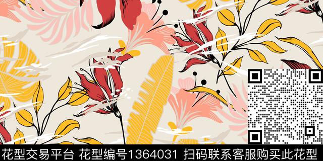 w-32052a.jpg - 1364031 - 四叶草 绿植树叶 雪纺 - 传统印花花型 － 女装花型设计 － 瓦栏