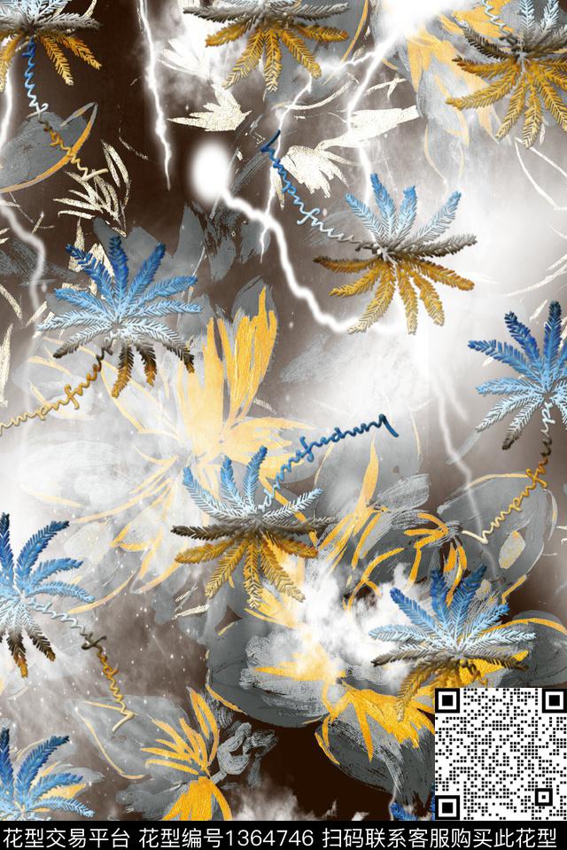 108.jpg - 1364746 - 抽象花卉 闪电 椰子树 - 数码印花花型 － 男装花型设计 － 瓦栏