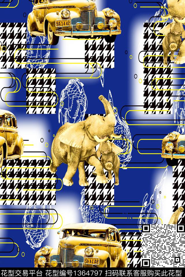 130.jpg - 1364797 - 几何 大象 格子 - 数码印花花型 － 男装花型设计 － 瓦栏