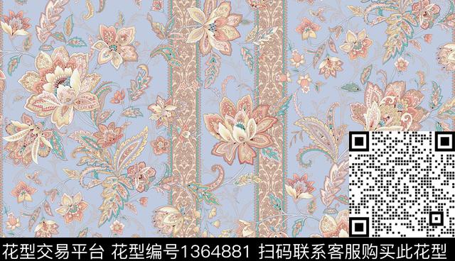 传统纹样佩斯利古典花纹传统印花花型下载（图片编号: 1364881） - 瓦栏（Walan）