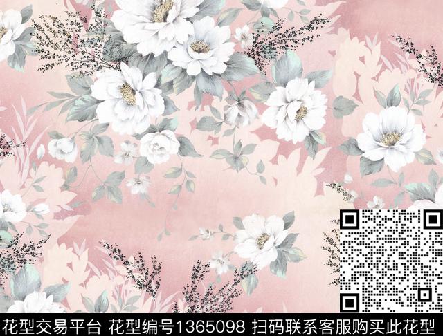 手绘花卉水彩花卉数码印花花型下载（图片编号: 1365098） - 瓦栏（Walan）