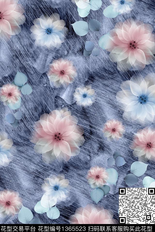 肌理花卉满版散花数码印花花型下载（图片编号: 1365523） - 瓦栏（Walan）