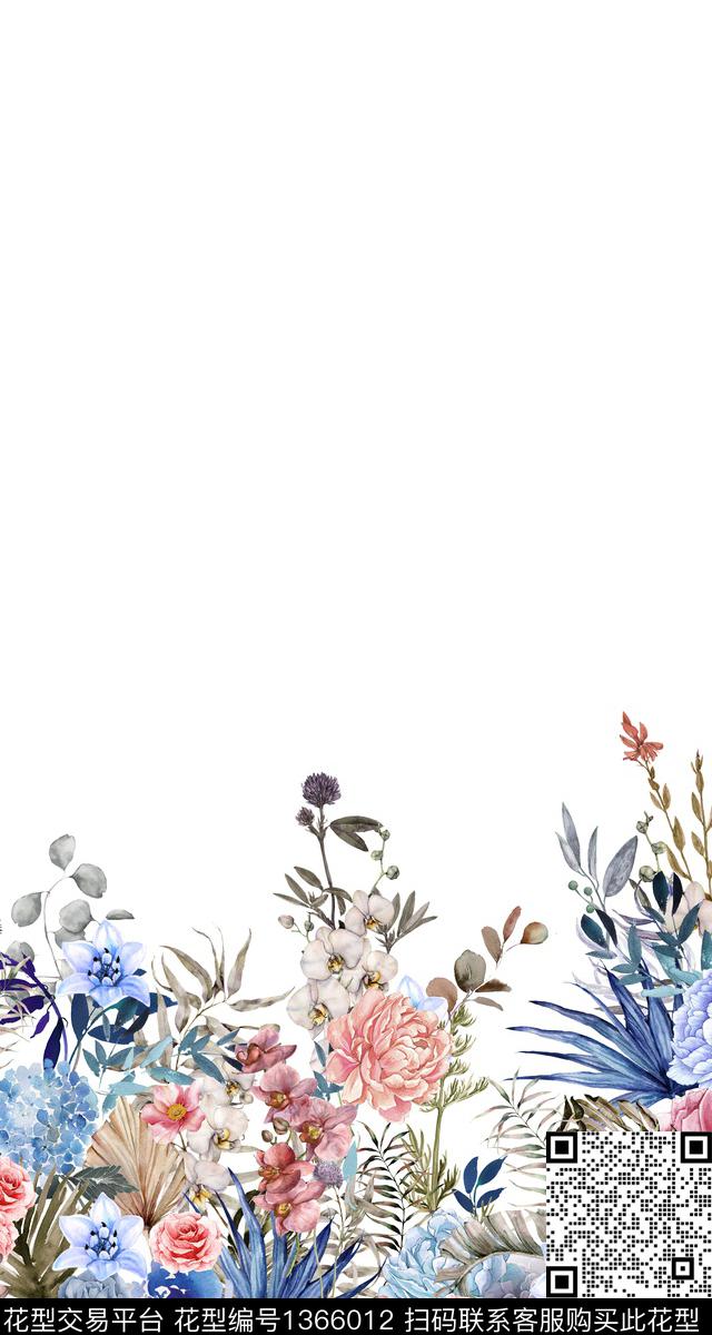 植物花卉定位花数码印花花型下载（图片编号: 1366012） - 瓦栏（Walan）