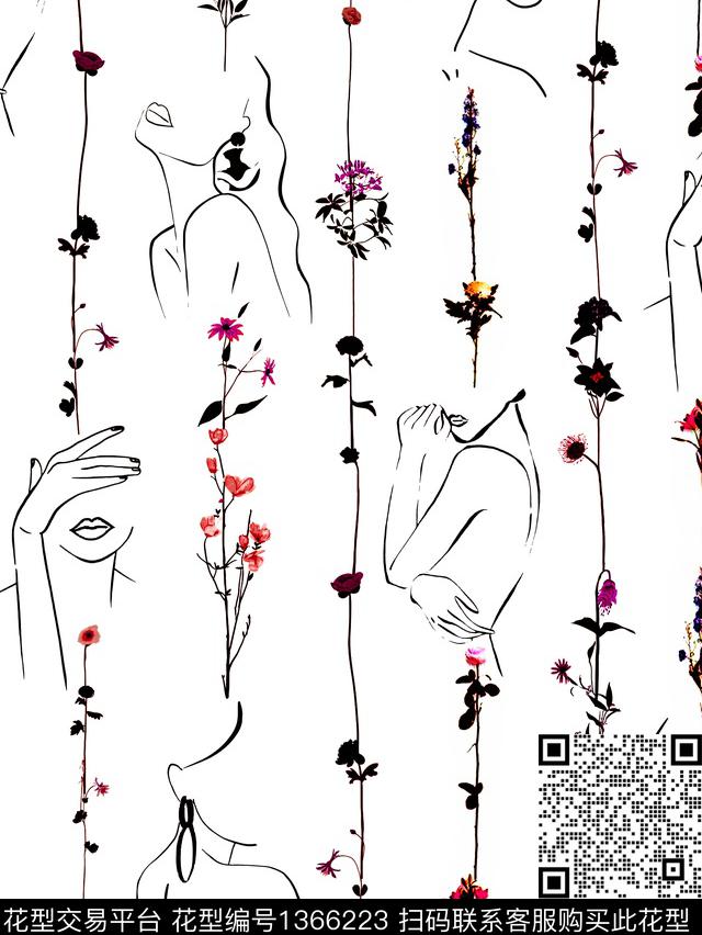 简约花卉抽象数码印花花型下载（图片编号: 1366223） - 瓦栏（Walan）