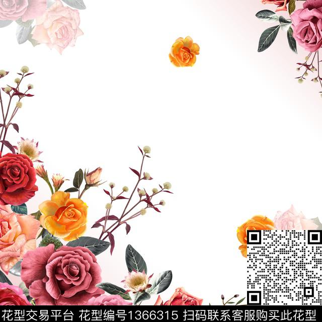 方巾花卉手绘花卉数码印花花型下载（图片编号: 1366315） - 瓦栏（Walan）