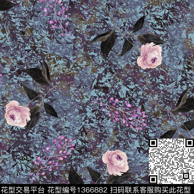 ASMYSJ0397.jpg - 1366882 - 数码花型 绿植树叶 花卉 - 数码印花花型 － 女装花型设计 － 瓦栏