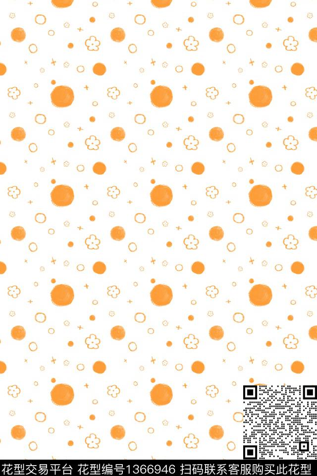 涂鸦简约橙色传统印花花型下载（图片编号: 1366946） - 瓦栏（Walan）