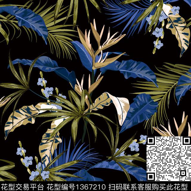177.jpg - 1367210 - 复古 热带花型 绿植树叶 - 数码印花花型 － 女装花型设计 － 瓦栏