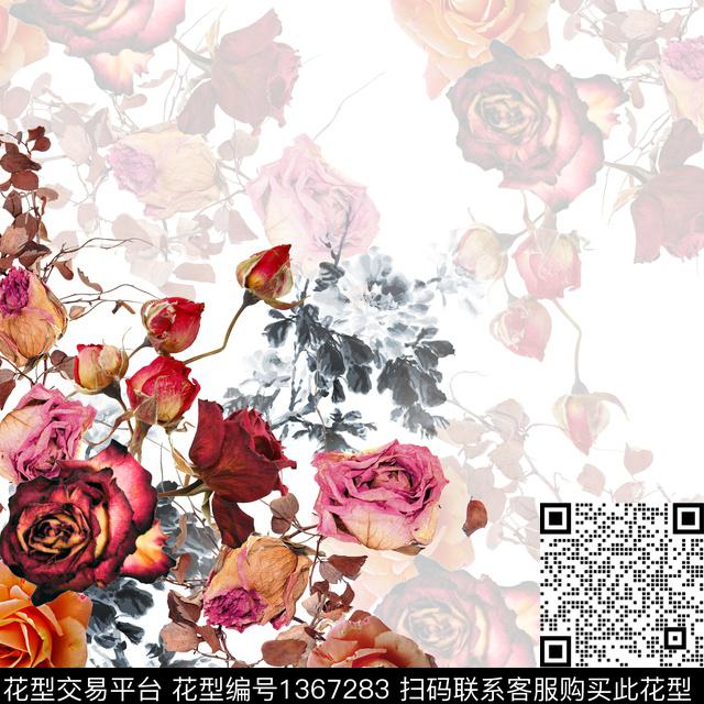 方巾玫瑰花花卉数码印花花型下载（图片编号: 1367283） - 瓦栏（Walan）