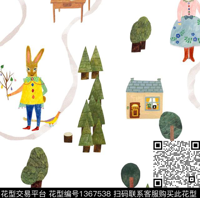 丛林童话1.jpg - 1367538 - 绿植树叶 数码花型 绘画 - 数码印花花型 － 童装花型设计 － 瓦栏