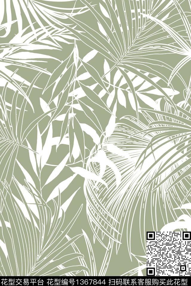 2020-10-09B.jpg - 1367844 - 热带花型 植物 绿植树叶 - 传统印花花型 － 男装花型设计 － 瓦栏