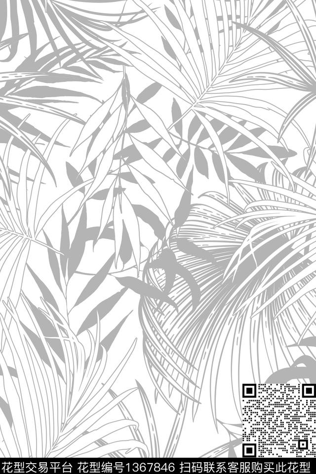 热带花型植物绿植树叶传统印花花型下载（图片编号: 1367846） - 瓦栏（Walan）