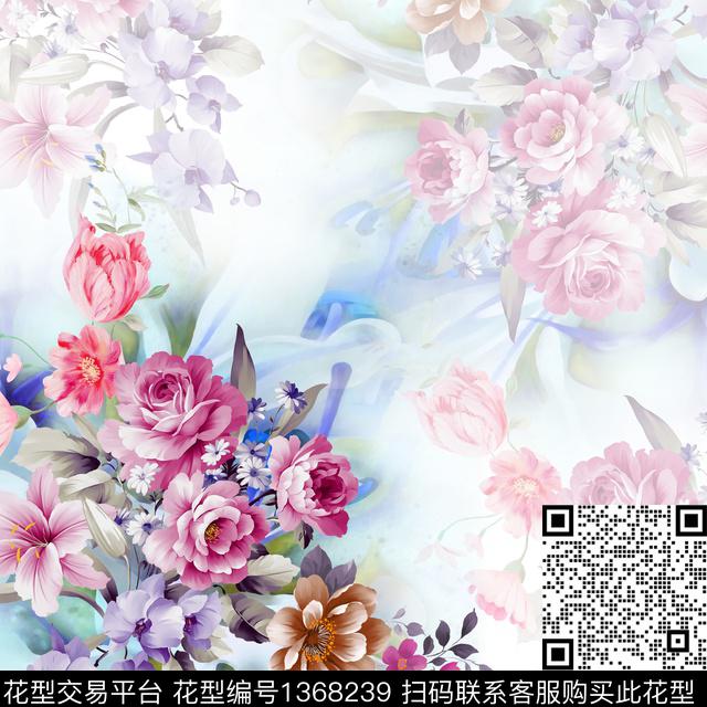 方巾花卉大牌风数码印花花型下载（图片编号: 1368239） - 瓦栏（Walan）