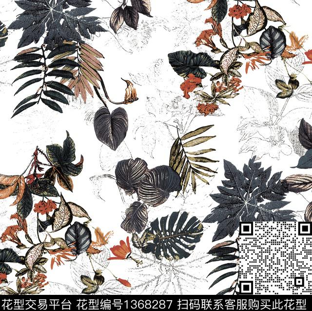 193.jpg - 1368287 - 抽象花卉 复古 热带花型 - 数码印花花型 － 女装花型设计 － 瓦栏