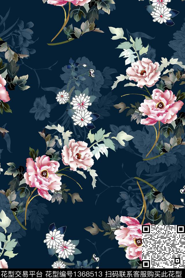 XZ1228-1.jpg - 1368513 - 数码花型 花卉 真丝 - 数码印花花型 － 女装花型设计 － 瓦栏