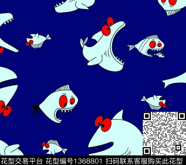 243.jpg - 1368801 - 鲨鱼 趣味 海洋风 - 传统印花花型 － 童装花型设计 － 瓦栏