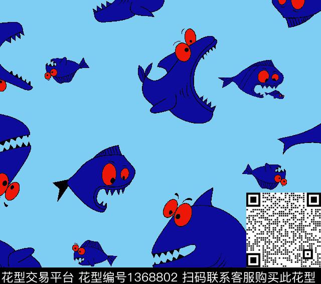 243-1.tif - 1368802 - 鲨鱼 趣味 海洋风 - 传统印花花型 － 童装花型设计 － 瓦栏
