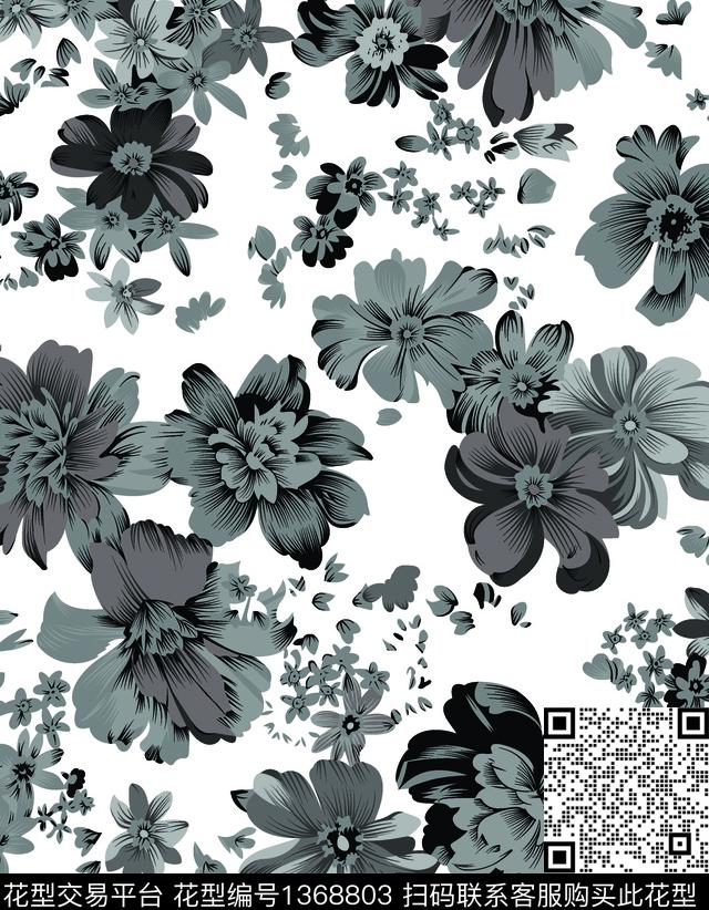 245.jpg - 1368803 - 大牌风 白底花卉 向日葵 - 传统印花花型 － 男装花型设计 － 瓦栏